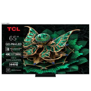 TCL 65C7Kتلفزيون TCL مقاس 65 بوصة Premium QD-MiniLED بسطوع يصل إلى 2600 شمعة HDR، لوحة CrystGlow HVA، معدل تحديث 144 هرتز، وصوت من Bang & Olufsen، مع تصميم نحيف.